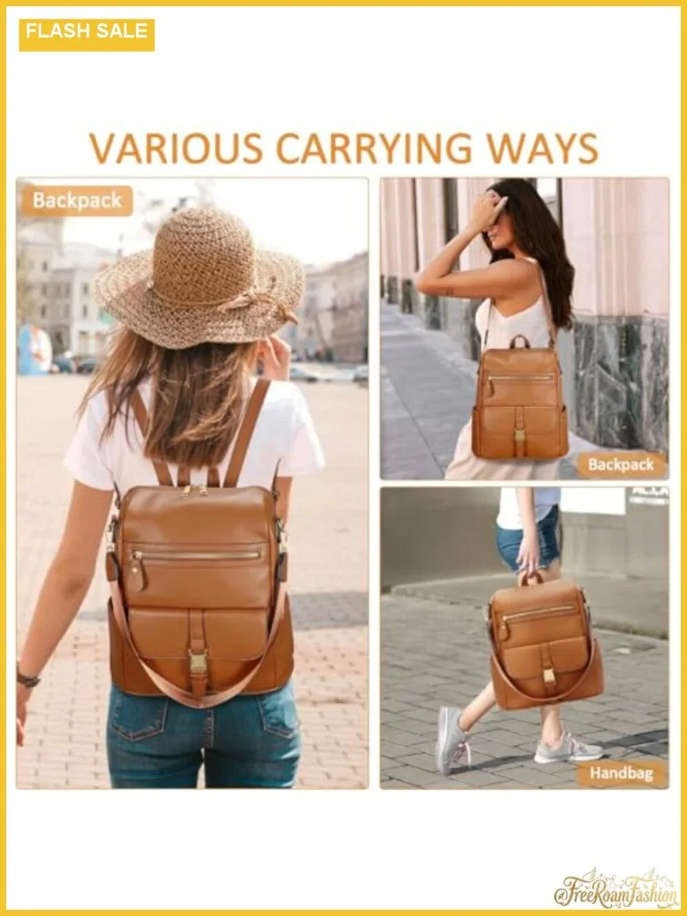 Faux Leather Multi-Pocket Travel Backpack for Women, Anti-Theft, 13in Laptop